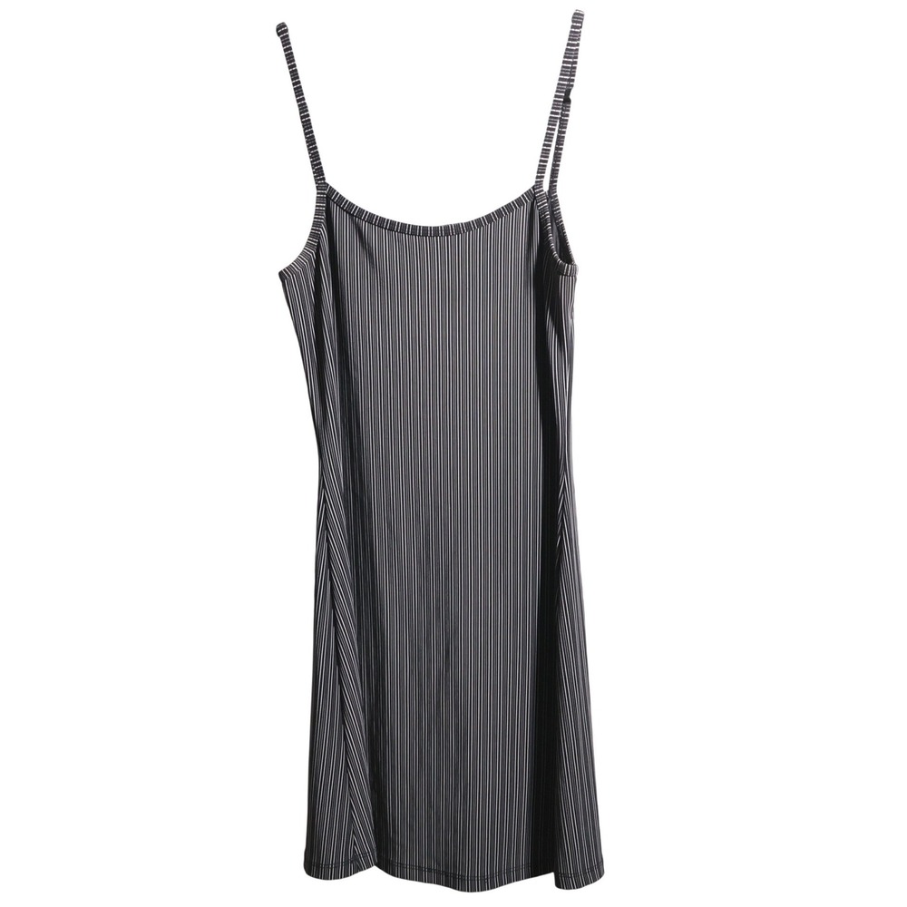 VTG Black White Pinstripe Spaghetti Strap Mini Bodycon Dress XS 90s Y2K Preppy